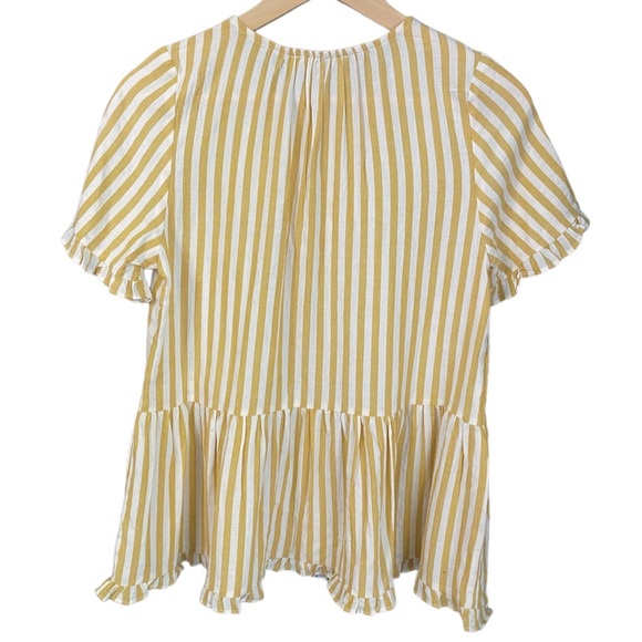 NWT Entro Short Sleeve Mustard Yellow Keyhole Ruffle Blouse Top Shirt - Picture 2 of 5